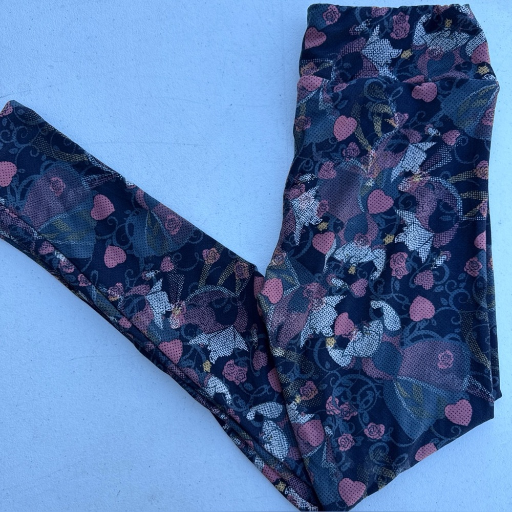 NWOT LuLaRoe OS One Size Women's Leggings with Pink and Blue Floral Design